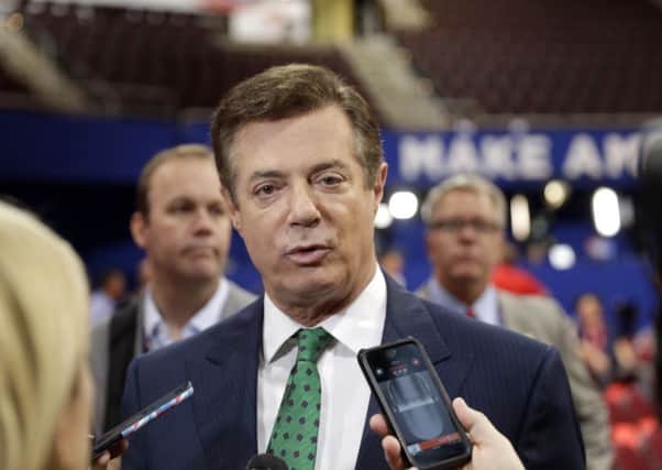 Trump's campaign chairman Paul Manafort talks to reporters. Picture: AP