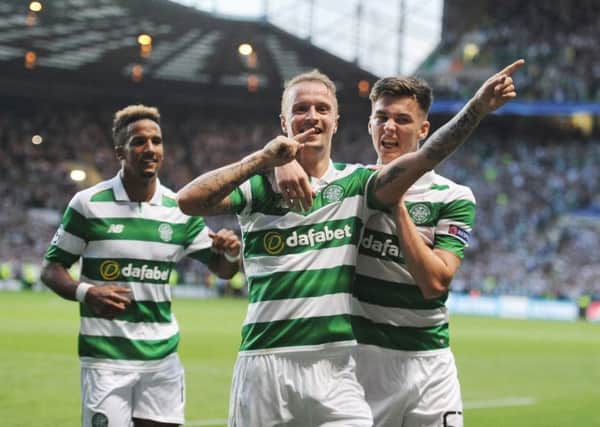 Leigh Griffiths celebrates having put Celtic 3-0 up on their way to a 5-2 win. Picture: John Devlin