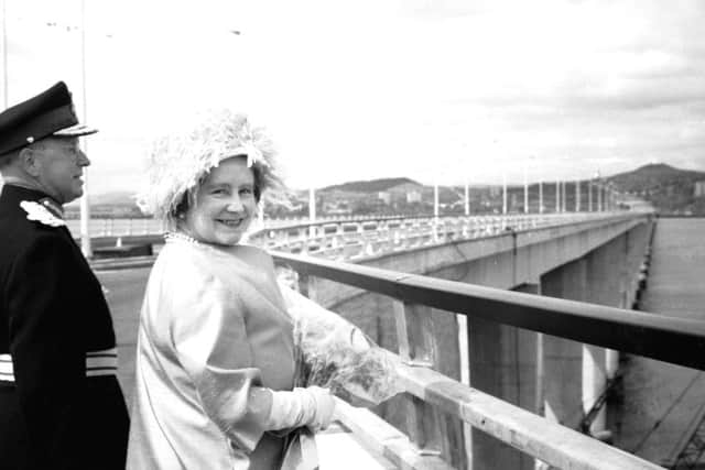 The Queen Mother stands at the Fife end after she opens the Tay Bridge in August 1966. Picture: TSPL