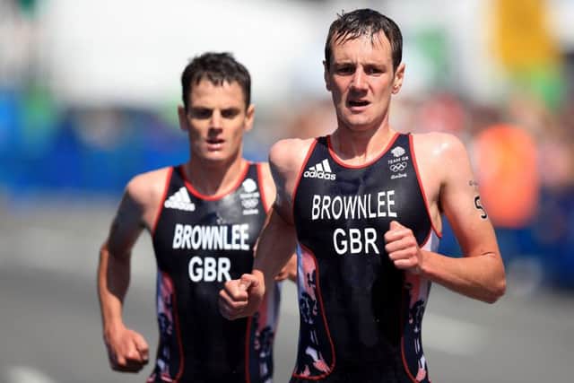 Great Britain's Alistair Brownlee leads from brother Jonny at the men's triathlon. Picture: Mike Egerton/PA Wire