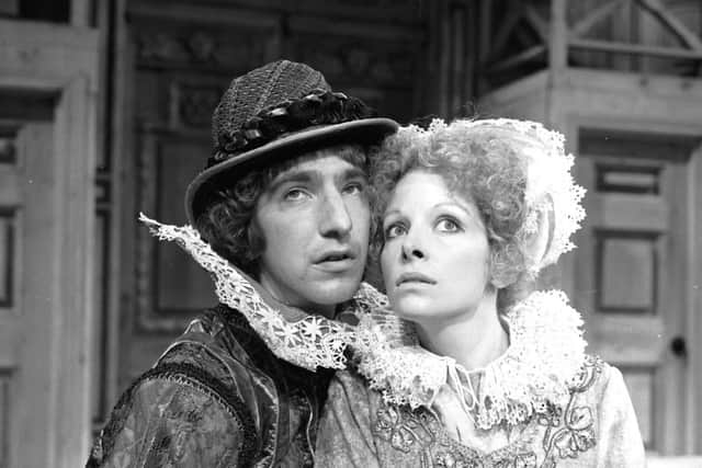 Actors Alan Rickman and Anna Calder-Marshall in a Birmingham Repertory Company production of The Devil is an Ass at the Assembly Halls druing the Ednburgh Festival 1976. Picture: TSPL