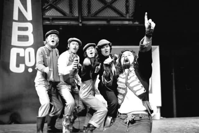 The Offshore Theatre Company presented The Great Northern Welly Boot Show at the Waverley Market during the Edinburgh Festival Fringe 1972. In picture, Kenny Ireland (chorus, right) Bill Paterson (chorus, 2nd right) and Billy Connolly (in front). Picture: TSPL