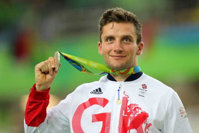 Scottish cyclist Callum Skinner poses with his silver medal in the Rio Olympic Velodrome. Picture: PA