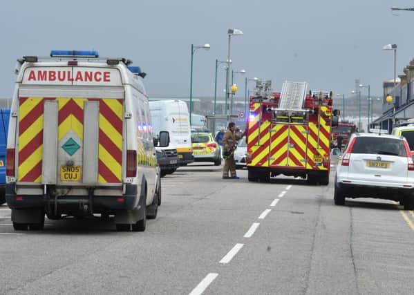 Emergency service vehicles on Beach Esplanade, Aberdeen, near the spot where a group of people got into difficulties in the sea. Picture: Colin Rennie