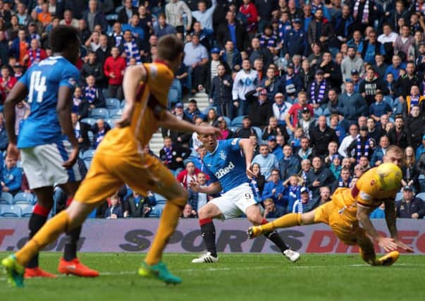 Kenny Miller scores the late, winning goal for Rangers during their 2-1 victory over Motherwell at Ibrox on Saturday. Picture: Kirk O'Rourke