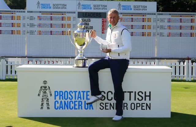 Paul Eales poses with the trophy after winning the Scottish Senior Open at Archerfield. Picture: Phil Inglis/Getty Images