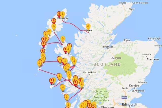 CalMac ferry route map. Picture: CalMac/Google Maps