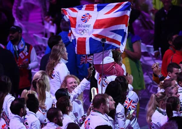 RIO DE JANEIRO, BRAZIL - AUGUST 21: Team Great Britain walks during the 'Heroes of the Games' segment during the Closing Ceremony on Day 16 of the Rio 2016 Olympic Games at Maracana Stadium on August 21, 2016 in Rio de Janeiro, Brazil. (Photo by David Ramos/Getty Images)