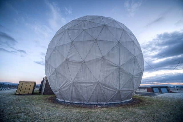 The 60ft spherical structure known as the golf ball masks a sophisticated broadcast antenna. All pictures: Ben Cooper