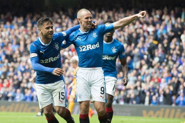 Kenny Miller celebrates his winning goal against Motherwell last Saturday. Picture: SNS