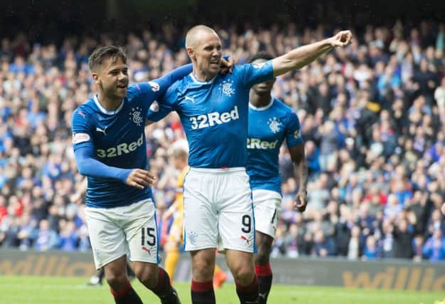 Kenny Miller celebrates his winning goal against Motherwell last Saturday. Picture: SNS