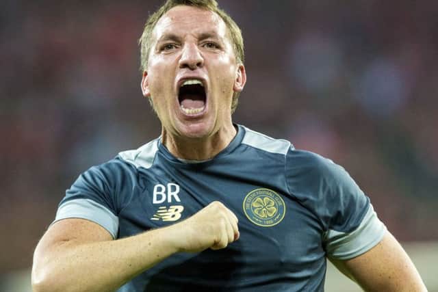 Celtic manager Brendan Rodgers celebrates at full-time. Picture: Craig Williamson/SNS