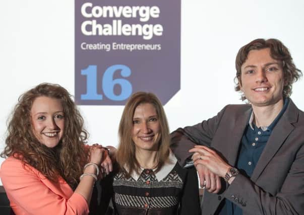Converge Challenge director Olga Kozlova, centre, with Rebecca Pick of Strathclyde University and Edinburgh University's Richard Walker. Picture: Lesley Martin