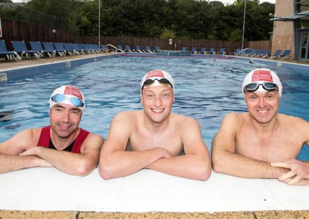 Ed Monaghan (Chief Executive of Mactaggart and Mickel Homes), Mark Deans (competitive outdoor swimmer) and Andrew Mickel (Director of Mactaggart & Mickel Group).

 Picture by Christian Cooksey/CookseyPix.com