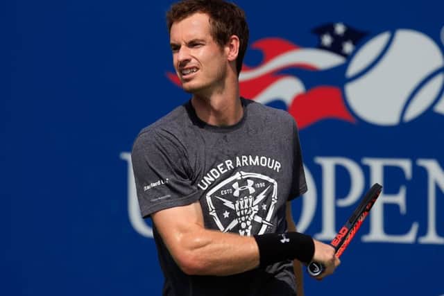 NEW YORK, NY - AUGUST 26: Andy Murray of Great Britain hits a shot during a practice session prior to the start of the 2016 US Open at the USTA Billie Jean King National Tennis Center on August 26, 2016 in the Queens borough of New York City. (Photo by Chris Trotman/Getty Images for USTA)