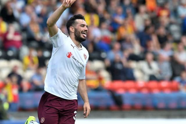 Tony Watt celebrates his late winner for Hearts. Picture: Alan Harvey/SNS