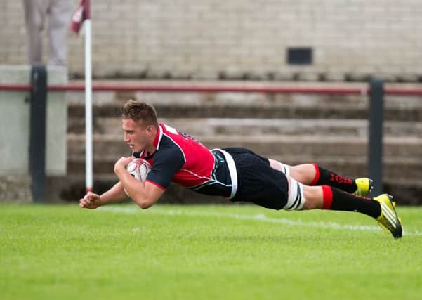 Glasgow Hawks' Matt Fagerson scores their second try against Gala. Picture: SNS