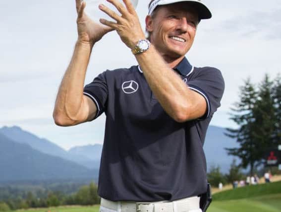Bernhard Langer lifts aloft the Boeing Classic trophy after his win in Seattle. Picture: Lindsey Wasson/The Seattle Times via AP