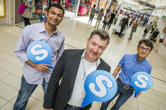 From left, Sensewhere co-founders Zankar Sevak, Rob Palfreyman and Tughrul Arslan. Picture: Chris Watt