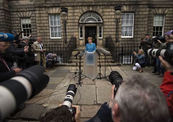 First Minister Nicola Sturgeon on the steps of Bute House. Picture: Getty Images