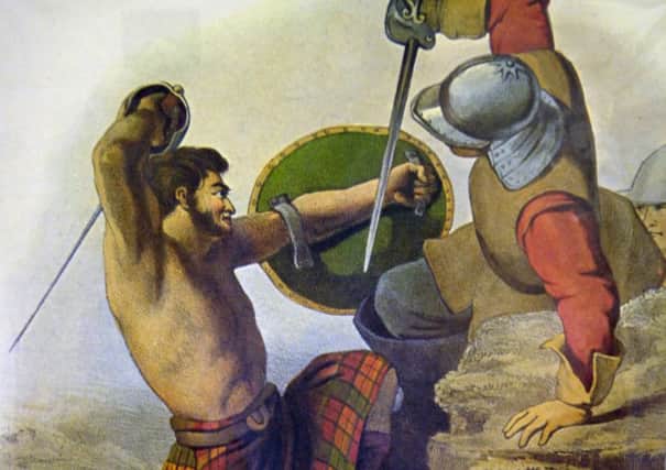 A portrait of Scottish clansmen in action.