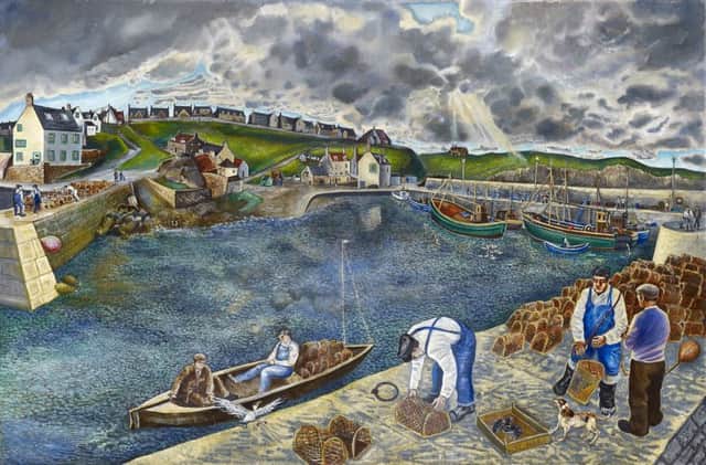 St Abbs Harbour, c.1986, oil on board, by Michael McVeigh