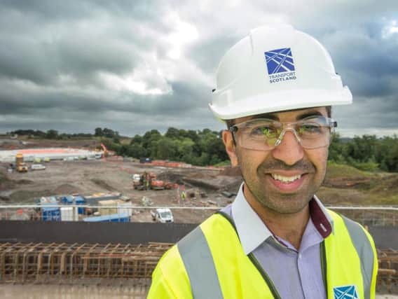 Transport minister Humza Yousaf views progress at the M8 construction site. Picture: Transport Scotland