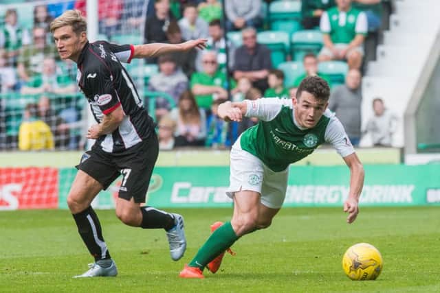 John McGinn has impressed at Hibs this season and misses the Irn-Bru Cup clash in Turriff because he's on Scotland duty in Malta. Photograph: Ian Georgeson