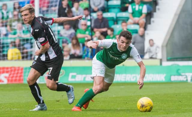 John McGinn has impressed at Hibs this season and misses the Irn-Bru Cup clash in Turriff because he's on Scotland duty in Malta. Photograph: Ian Georgeson