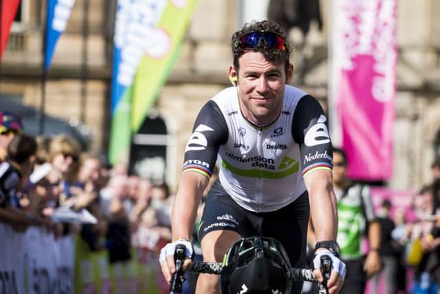 Mark Cavendish, pictured at the start, crashed late in the stage. Picture: PA