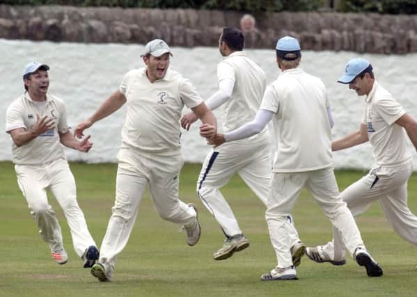 Gordon Drummond leads the celebrations after taking a second slip catch in his final match for Carlton in Saturdays Grand Final. Picture:  Donald MacLeod