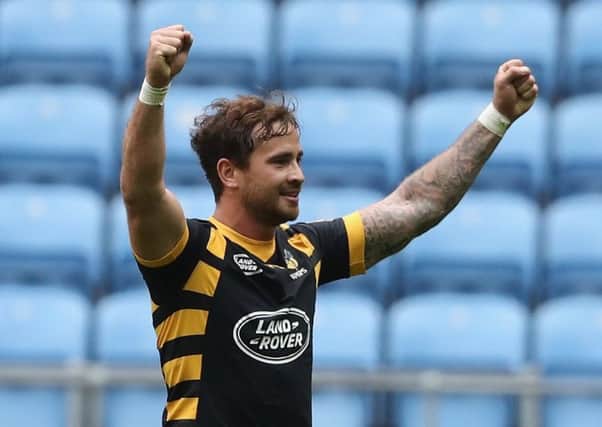 Danny Cipriani pumps his fists at full-time after his Wasps team opened the Premiership campaign with a 25-20 win over Exeter. Picture: Getty