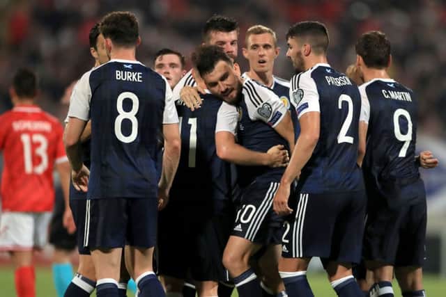 Scotland's Robert Snodgrass celebrates scoring his side's third goal against Malta