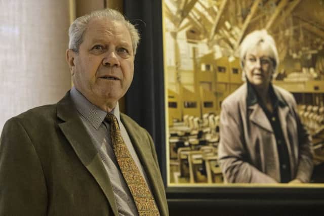 Jim Sillars alongside the painting he donated. Picture: Scottish Parliament