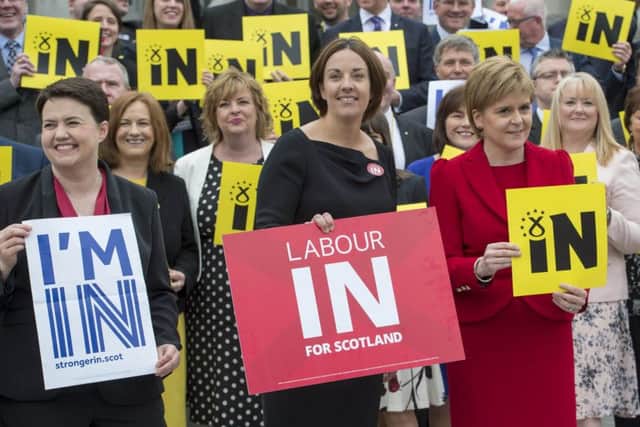 Ruth Davidson, Kezia Dugdale, and First Minister Nicola Sturgeon pictured during the EU referendum. 

Picture: Ian Rutherford