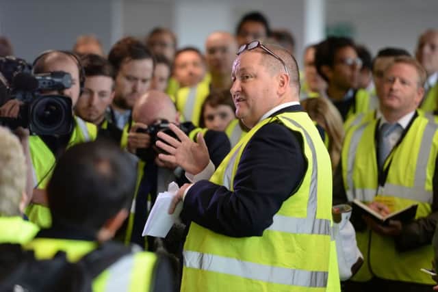 Mike Ashley takes part in a tour of Sports Direct's Shirebrook headquarters. Picture: Joe Giddens/PA Wire