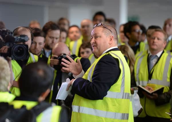Mike Ashley takes part in a tour of Sports Direct's Shirebrook headquarters. Picture: Joe Giddens/PA Wire