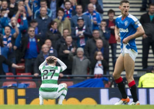 Patrick Roberts has his head in his hands after missing a sitter in last season's Old Firm derby. Picture: Ian Rutherford