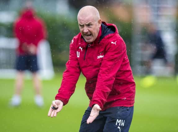Rangers manager Mark Warburton takes training ahead of the first Old Firm derby of the season. Picture: SNS