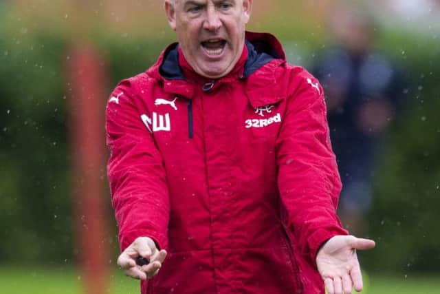 Rangers manager Mark Warburton makes a point in training as he prepares his side for their visit to Celtic Park. Picture: SNS Group