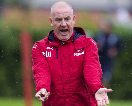 Rangers manager Mark Warburton makes a point in training as he prepares his side for their visit to Celtic Park. Picture: SNS Group