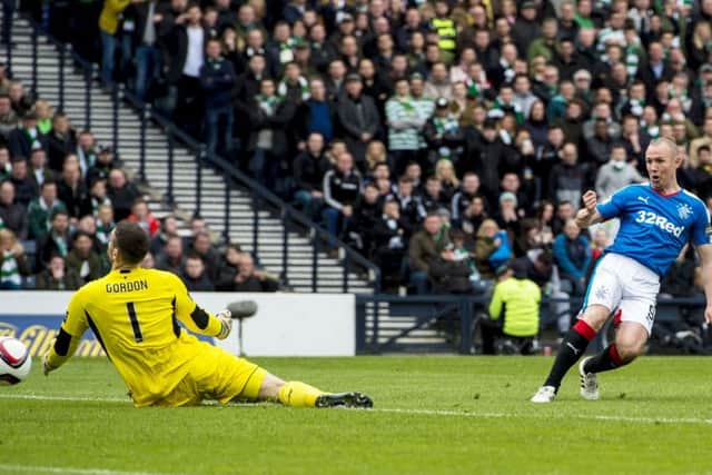 Kenny Miller opens the scoring in last season's Scottish Cup semi-final which Rangers won on penalties. Picture: Craig Williamson/SNS