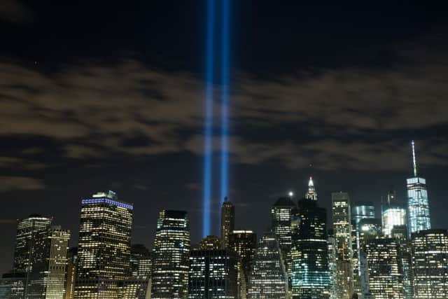 A light tribute in New York marks the 15th anniversary of the 9/11 terror attacks. Photograph: Getty