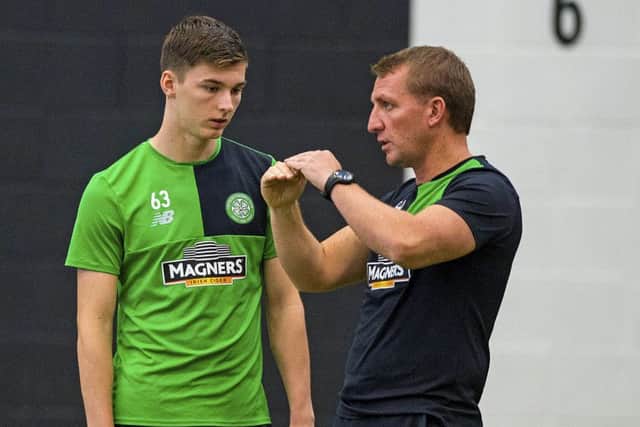 Kieran Tierney, pictured with manager Brendan Rodgers, is the key player for Celtic, according to Neil McCann. Picture:  Alan Harvey/SNS