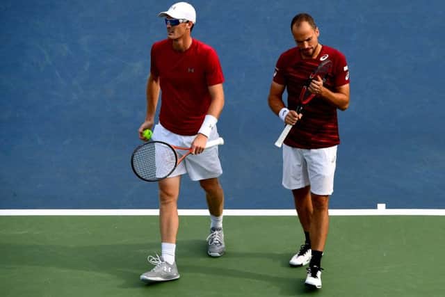 Jamie Murray, left, and partner Bruno Soares are favourites to win the doubles title in New York. Picture: Getty.