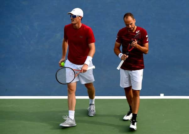 Jamie Murray, left, and partner Bruno Soares are favourites to win the doubles title in New York. Picture: Getty.