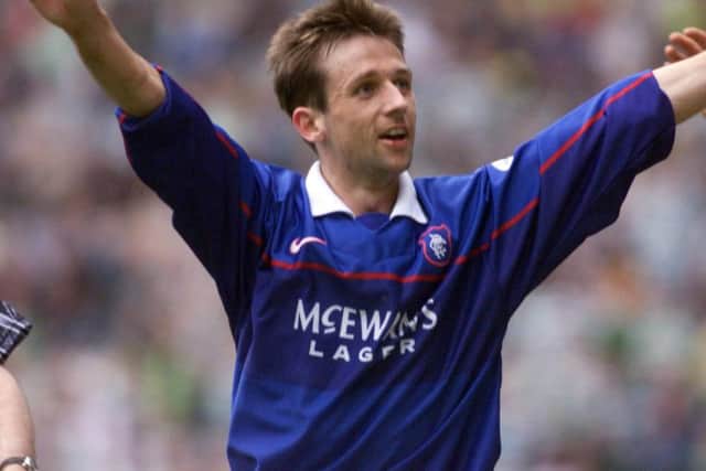 Neil McCann celebrates after netting Rangers' third goal of the 1999 title-clinching match at Celtic Park. Picture: Gareth R Reid.