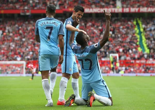 Kelechi Iheanacho celebrates scoring for Manchester City in the 2-1 win over Manchester United.  Picture: Alex Livesey/Getty Images
