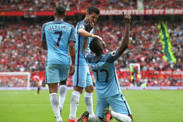 Kelechi Iheanacho celebrates scoring for Manchester City in the 2-1 win over Manchester United.  Picture: Alex Livesey/Getty Images