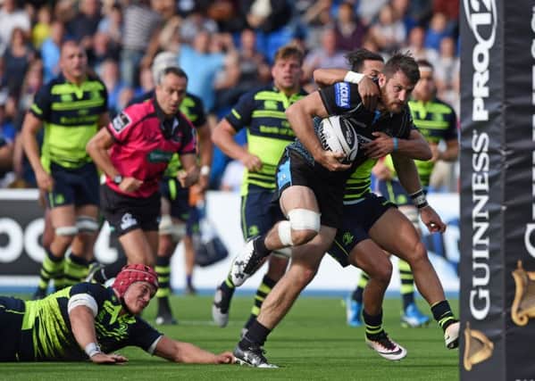 Glasgow's Tommy Seymour goes over to score his fourth try. Picture: Gary Hutchison / SNS